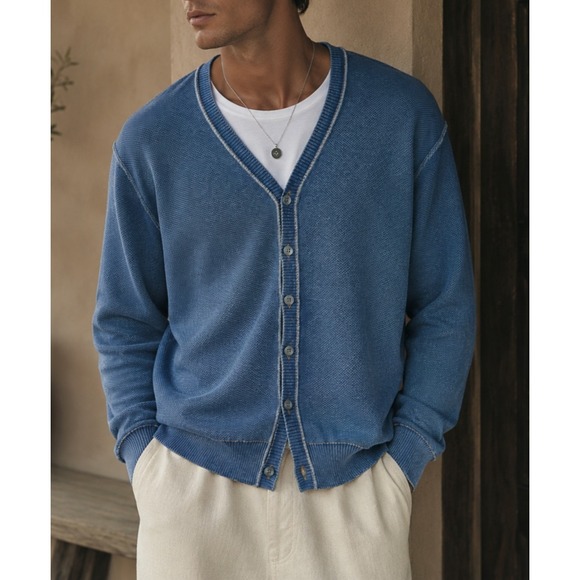 Bullock & Jones Other - Bullock & Jones Indigo Cotton Cardigan Sweater Mens Large Blue Textured Peru